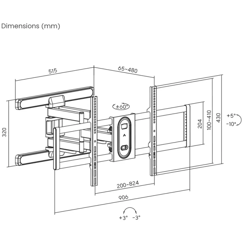 SBOX PLB-8148 TV sieninis laikiklis 43–100 kg, montavimo plokštė 800×400 mm