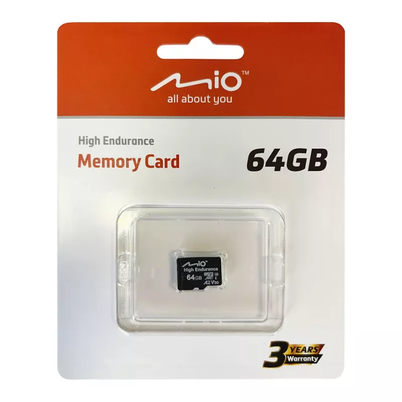 MicroSD kortelė MIO Flash Memory 64GB UHS-I High Endurance, skirta nuolatiniam įrašymui