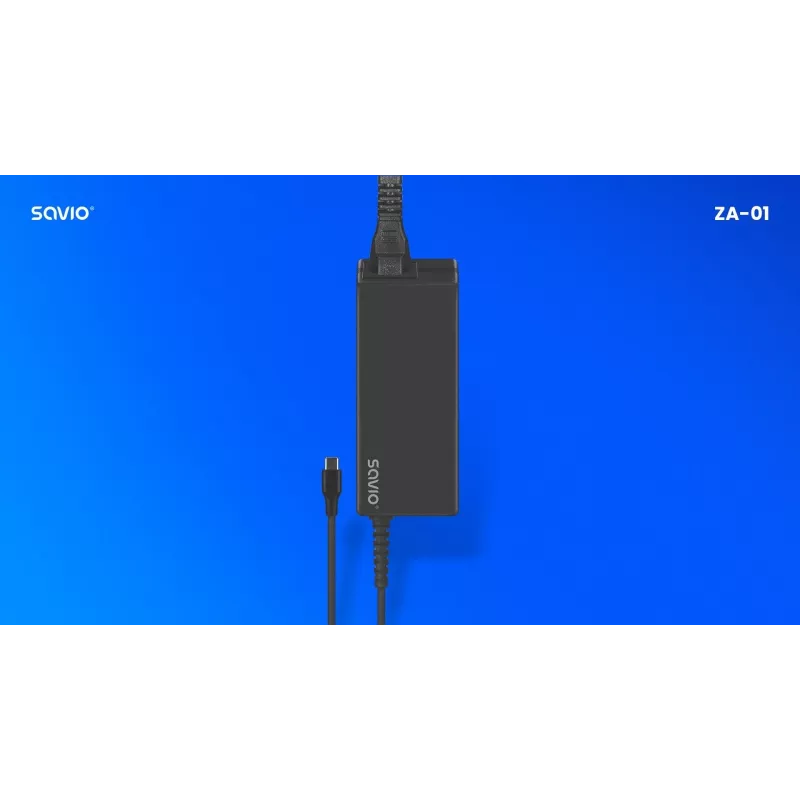 Vidinis kintamosios srovės įkroviklis SAVIO ZA-01, 65W USB‑C PD 3.0, 100–240V įvestis, vienas prievadas, juodas