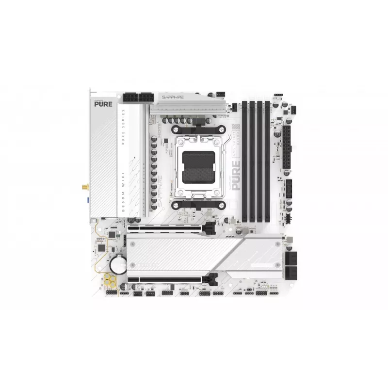 Pagrindinė plokštė Sapphire PURE B850M WIFI Micro ATX — AMD B850, lizdas AM5, DDR5 iki 8000 MHz, 4 DIMM, „Wi‑Fi 6“, 2,5 Gb LAN, 2× M.2, PCIe 5.0 x16