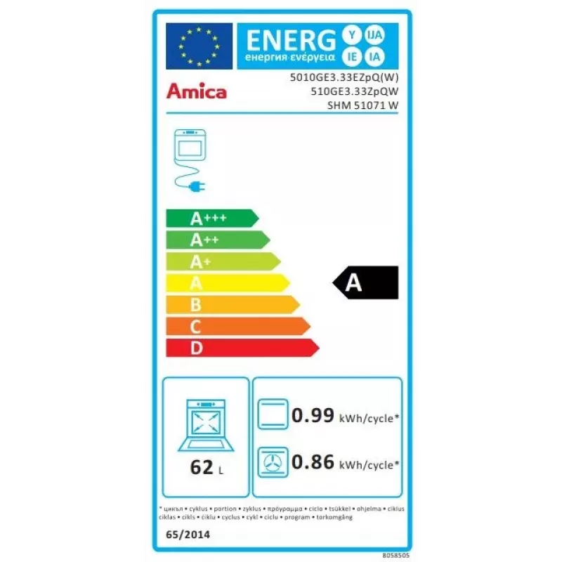 Laisvai pastatoma viryklė Amica SHM51071W elektrinė dujinė balta 4 dujinės zonos 63L