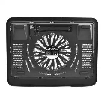 Aušinimo padėklas MEDIA-TECH MT2660 — USB maitinamas nešiojamojo kompiuterio aušintuvas, 1 ventiliatorius 13,5 cm, 20 CFM, 1000 RPM, 330×250×40 mm, 327 g, apšvietimas