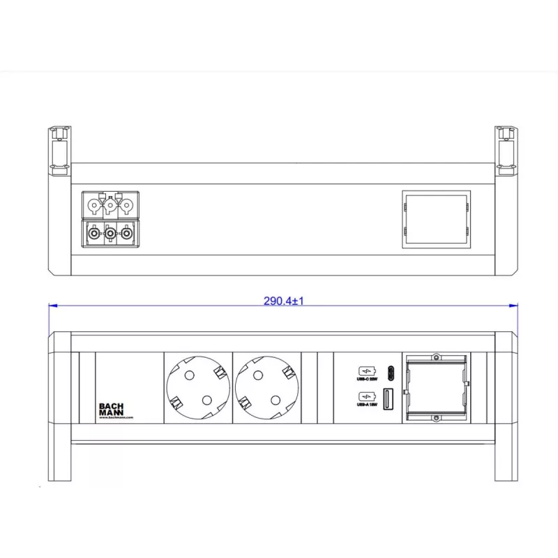 Bachmann DESK 2xCEE7/3 1xUSB902.0293A/C 22W 1xCM GST18 RAL9010
