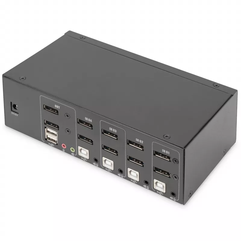 DIGITUS KVM jungiklis, 4 prievadų, dviejų ekranų, 4K, DisplayPort®