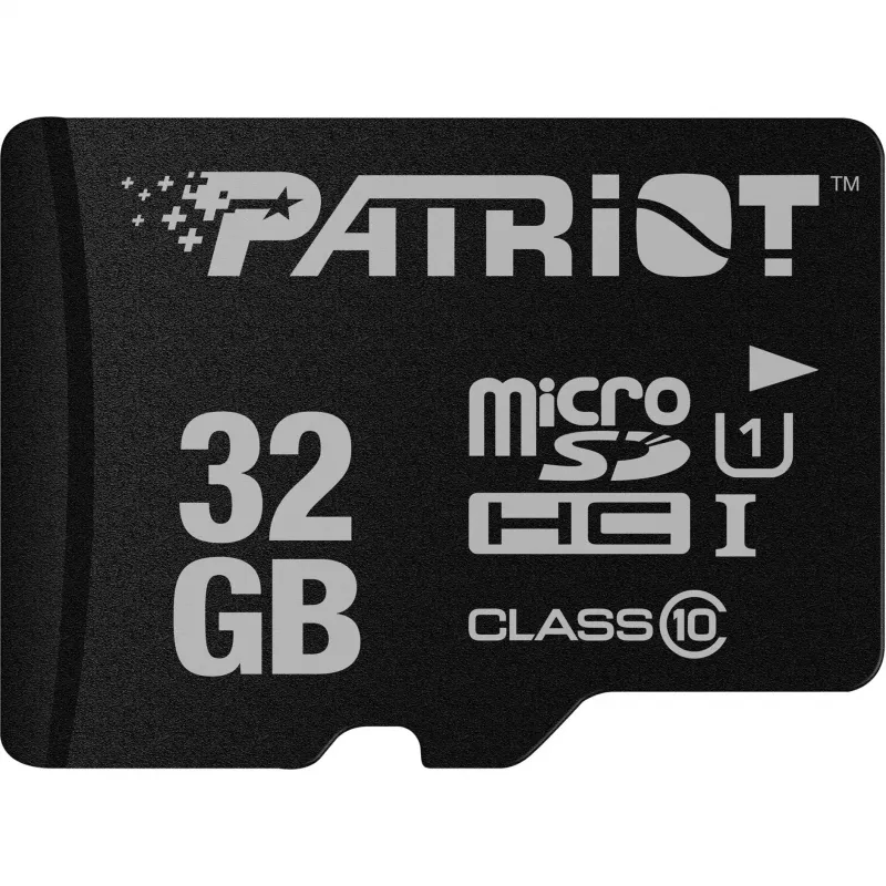 „MicroSDHC“ atminties kortelė PATRIOT PSF32GMDC10 — 32 GB, UHS‑I, 10 klasė (U1), V10, 80 MB/s, juoda