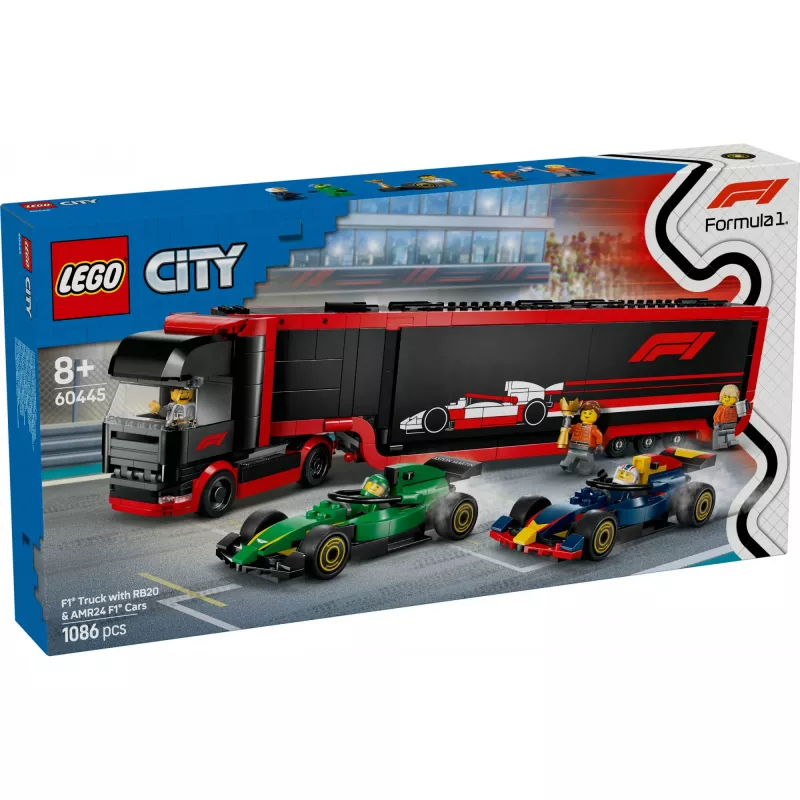 LEGO CITY 60445 F1 - Sunkvežimis su RB20 ir AMR24 F1 automobiliais