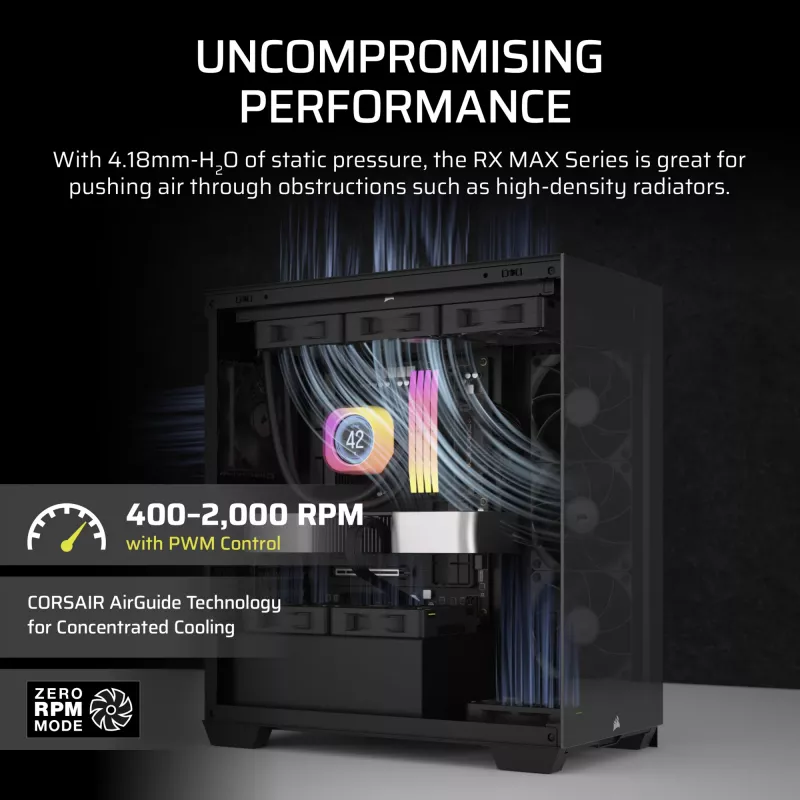 Corsair iCUE LINK RX120 MAX 120 mm korpuso ventiliatorius – juodas