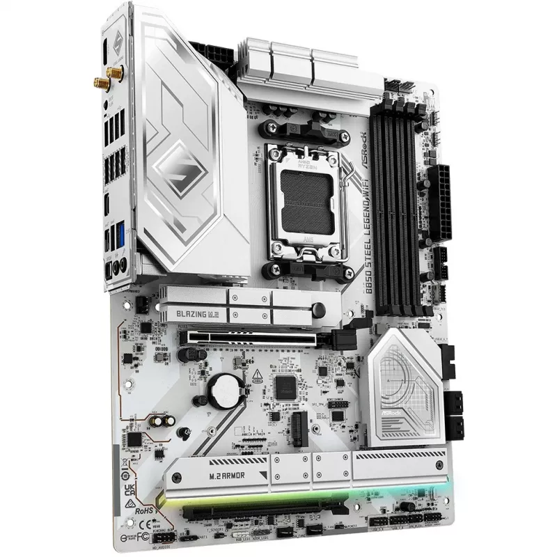 Motininė plokštė ASROCK B850 Steel Legend WiFi ATX — AMD B850, lizdas AM5, DDR5, 4x DIMM, 4x M.2, Wi‑Fi 7, 2.5Gb LAN