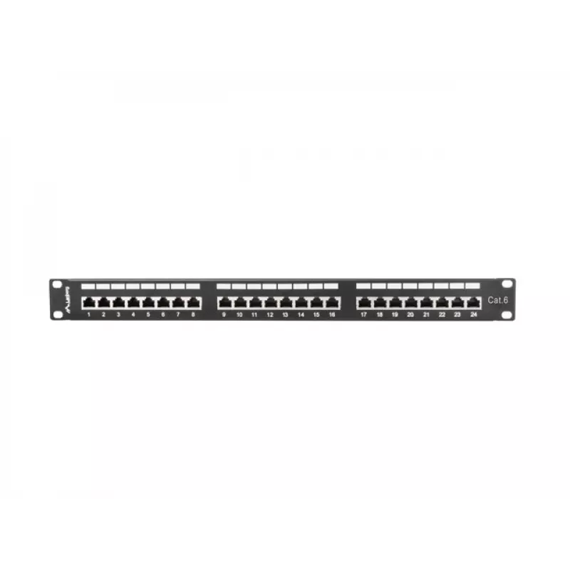 Patch panel 1U LANBERG PPS6-1024-B, 24 prievadų Cat6, metalinis, juodas, 442×114,5×44,5 mm
