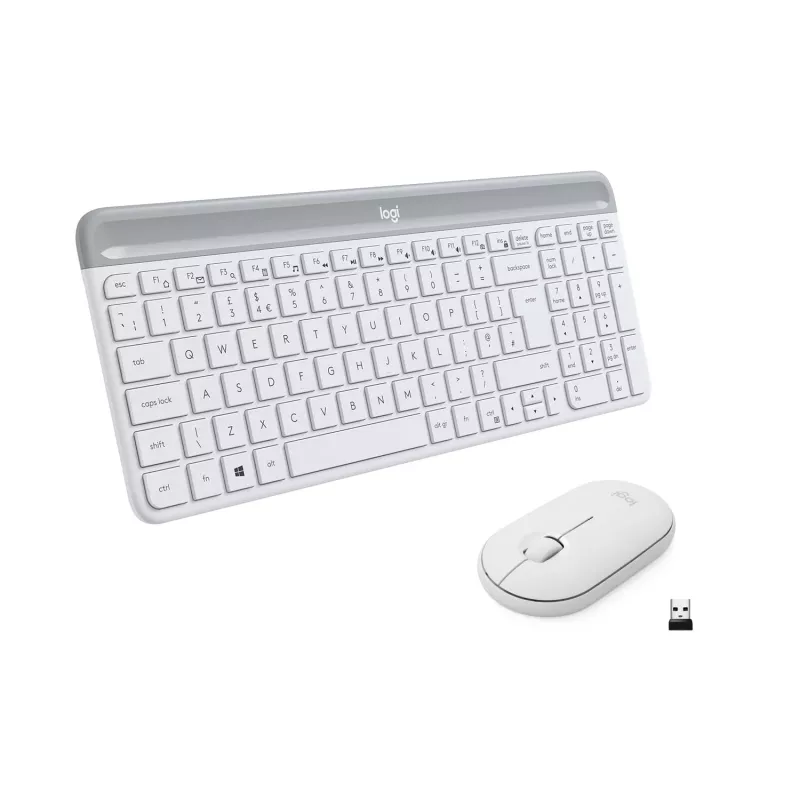 Logitech Slim Wireless Combo MK470 - Klaviatūros ir pelės rinkinys - Belaidis - 2,4 GHz - Ispanų - Šviesiai balta (920-009199)