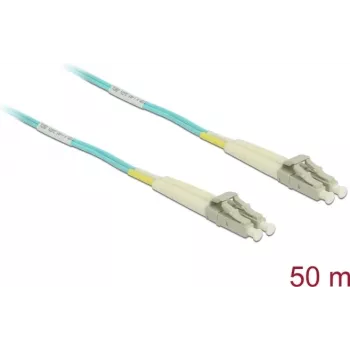 Skaidulinis optinis kabelis DELOCK 80151 MMF OM3 50 m 2x LC į 2x LC Aqua spalvos
