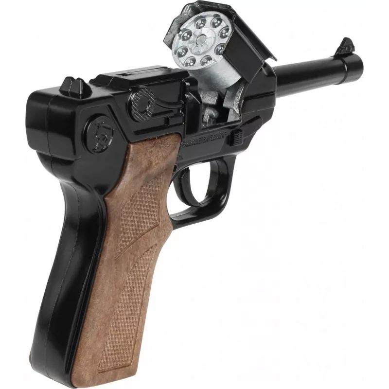 Metalinis žaislinis policijos revolveris Gonher 8 šūvių, metalinė konstrukcija, modelis 258441