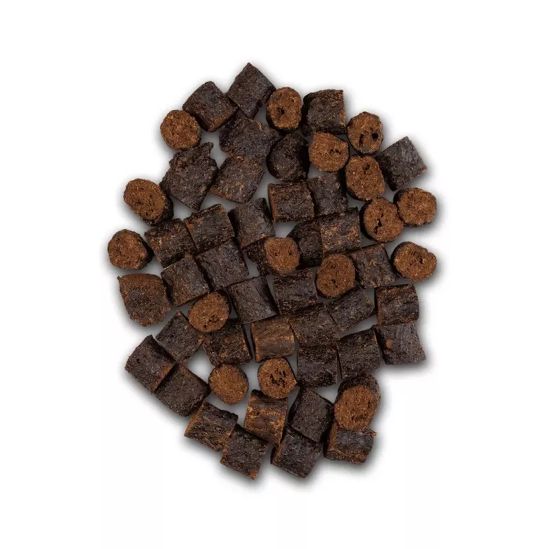 Šunų skanėstai UNISZKI Crunchy Rabbit su mėtomis ir dilgėlėmis 80 g — triušienos, mėtų, dilgėlių traškūs užkandžiai