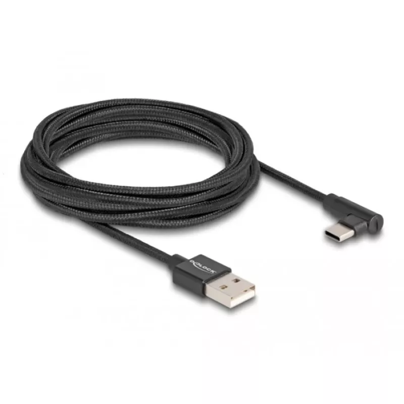 DeLOCK USB 2.0 laidas USB-A kištukas į USB-C kištuką kampinis 3 m juodas