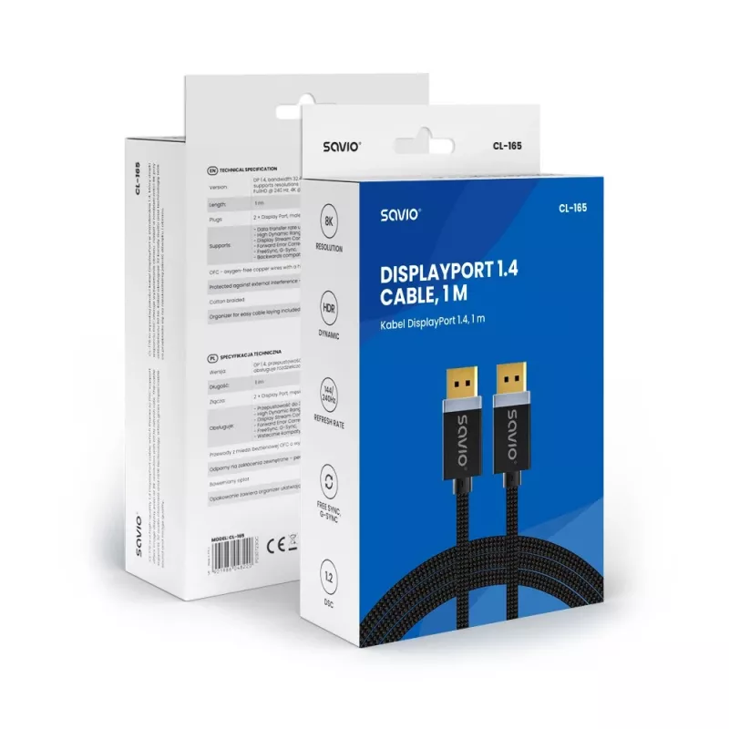 DisplayPort laidas Savio CL-165 1 m Juodas