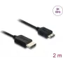 HDMI laidas DELOCK 81685 — 2 m, HDMI Type A (kištukas) į HDMI Type C (Mini, kištukas), 48 Gbit/s, iki 7680×4320, paauksuoti kontaktai, juodas