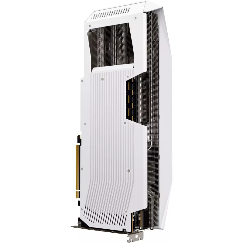 Vaizdo plokštė XFX Radeon RX 9070 XT — 16 GB GDDR6, 256 bitų, PCIe x16, 3 ventiliatoriai, balta, 360 mm