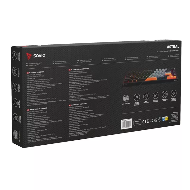 Savio ASTRAL BLACK JADE 3 SPALVŲ žaidimų klaviatūra USB QWERTY US International