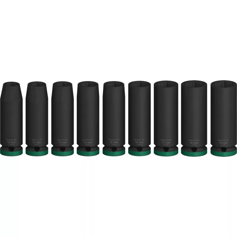 Socket set Bosch PRO 1/2 inch 9-piece, deep Juoda sockets