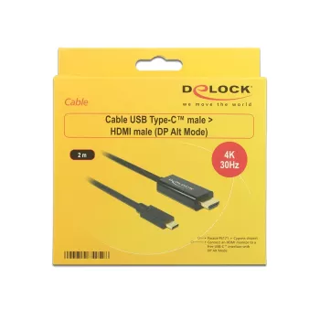 Vaizdo kabelio adapteris DeLOCK 85259 USB Type-C į HDMI 2m juodas