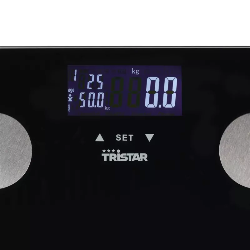 Asmeninės svarstyklės Tristar WG-2442 — skaitmeninės vonios svarstyklės, maks. 150 kg, 100 g tikslumas, KMI, juodos