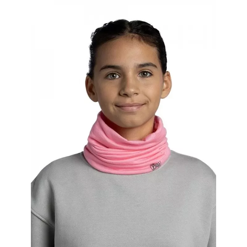 Daugiafunkcė vaikiška bandana Buff Merino Lightweight – vientisos rožinės spalvos, besiūlė merino vilnos galvos apdanga vaikams