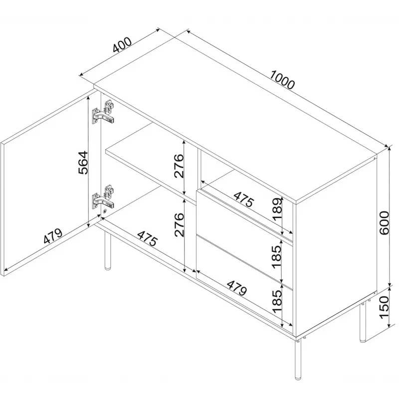 Cama 1D2S TRESSE komoda 100x40x75 kašmyro matinis