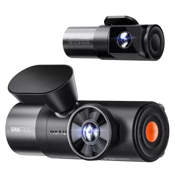 Automobilinis vaizdo registratorius VANTRUE N5 Nexus 5 — 4 kanalų vaizdo registratorius, 2592×1944 pagrindinis, 160° priekis/salonas, GPS, Wi‑Fi, IPS ekranas, MicroSD iki 512 GB