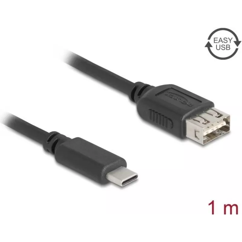 USB 2.0 laidas DELOCK 81536 — USB‑C į USB‑A, 1 m, juodas, paauksuotais kontaktais