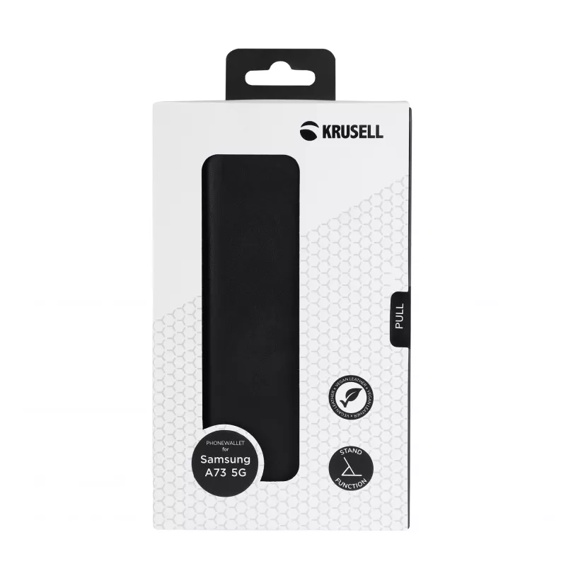 Piniginės tipo dėklas Krusell Galaxy A73 5G 17 cm juodas 3 kortelių kišenės