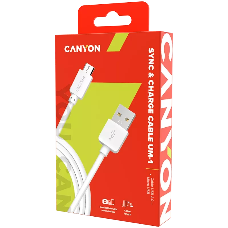 CANYON laidas UM-1 MicroUSB 5W 1m Baltas