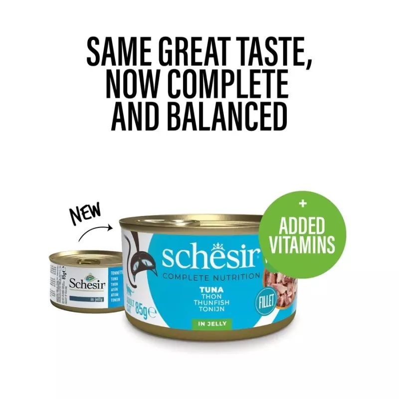 Šlapias kačių maistas Agras Pet Foods Schesir Tunas želė 6×50 g (300 g), vienos baltymų rūšies, suaugusioms katėms, be sojos ir glitimo