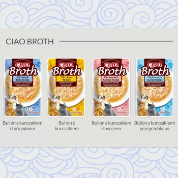 Šlapias kačių skanėstas INABA Ciao Broth Vištiena 40 g pakelis — mėsingas skystis, be grūdų, be glitimo ir be sojos