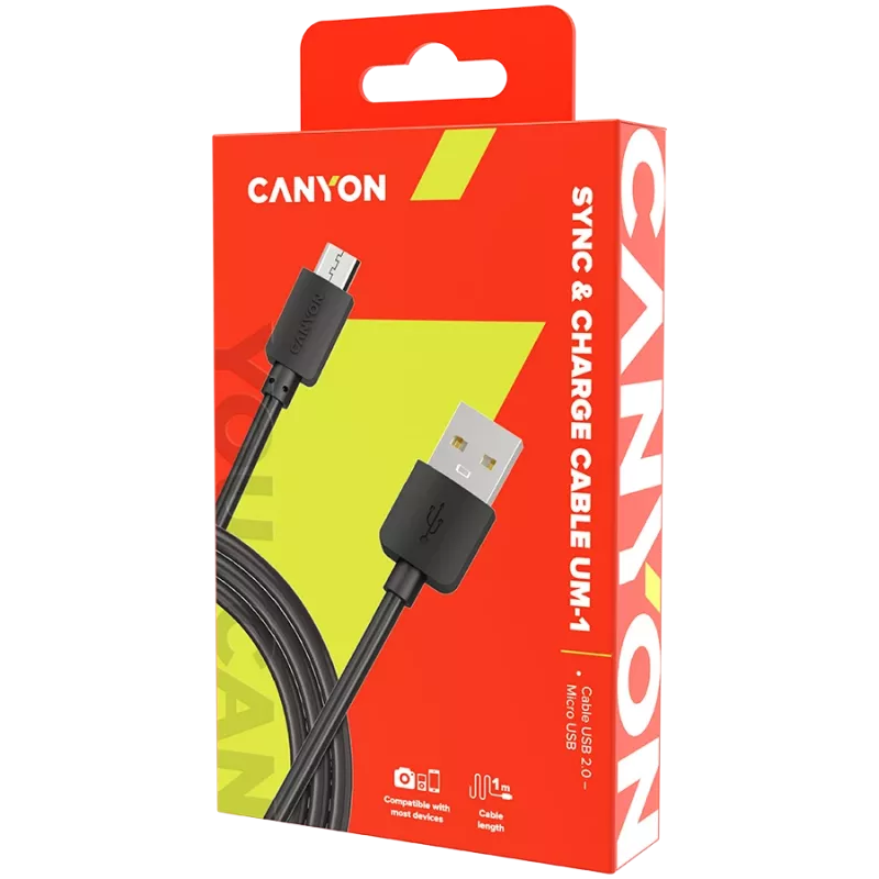 CANYON kabelis UM-1 MicroUSB 5W 1m Juodas