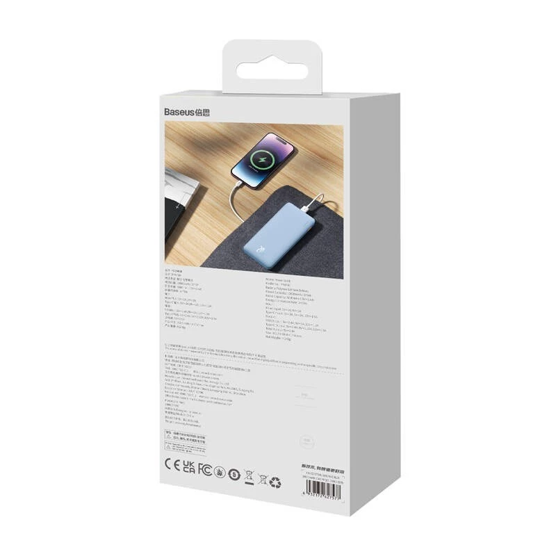 Nešiojama išorinė baterija Baseus Airpow 10000 mAh, 20W, LiPo, USB-C + USB-A, mėlyna