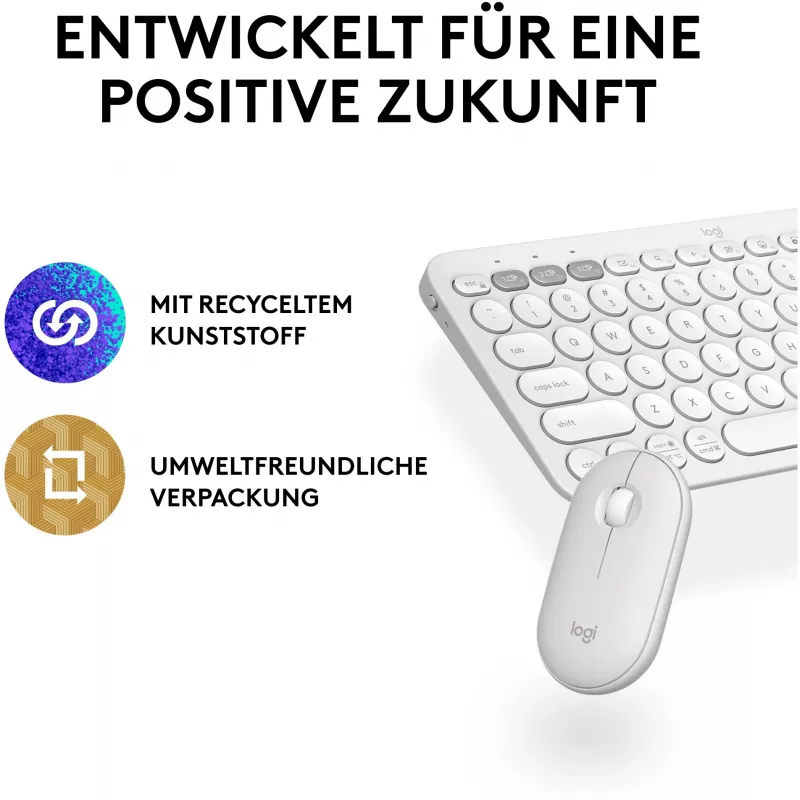 Logitech Pebble 2 Combo rinkinys, baltas, belaidis, vokiškas, 920-012204