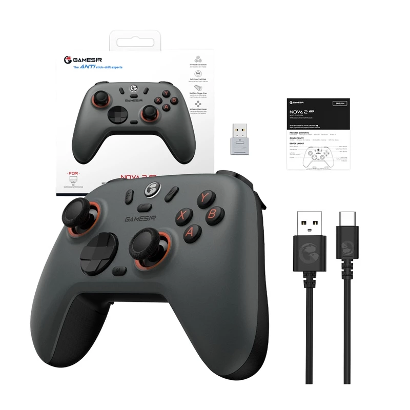 GameSir belaidis valdiklis Nova 2 Lite pilkas — Bluetooth suderinamas, kompaktiškas žaidimų valdiklis