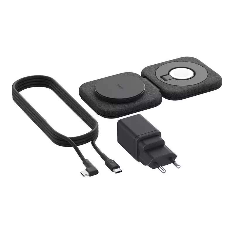 Belaidė 2-in-1 įkrovimo stotelė Belkin BOOSTCHARGE PRO QI2 WIZ026VFBK — belaidis greitasis įkrovimas telefonui ir ausinėms
