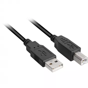 USB 2.0 laidas, USB-A kištukas > USB-B kištukas (juodas, 0,5 metro)