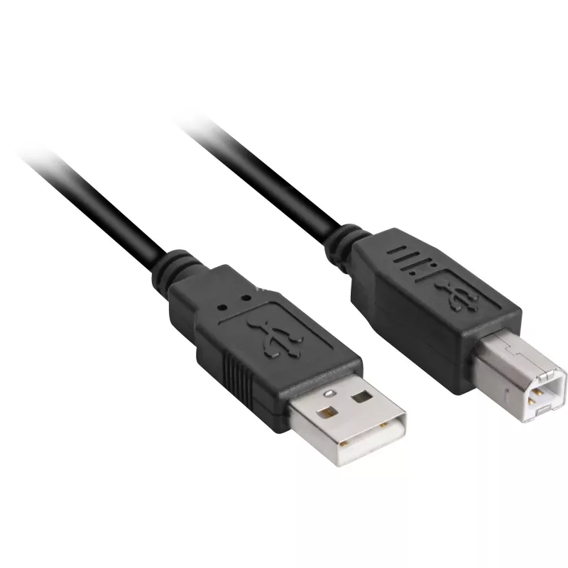 USB 2.0 laidas, USB-A kištukas > USB-B kištukas (juodas, 0,5 metro)