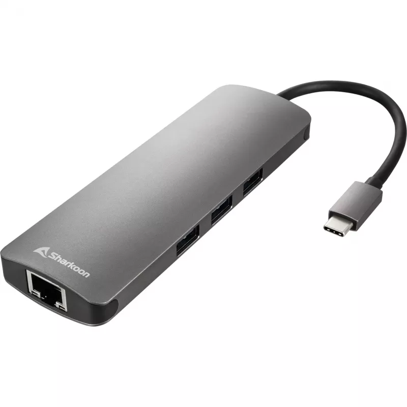 Sharkoon USB 3.0 Type C Combo Adapter sąsajos kortelės / adapteris HDMI, RJ-45, USB 3.2 Gen 1 (3.1 Gen 1)