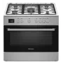 Laisvai pastatoma viryklė Ravanson KWGE-K90A Cheff Modern — 90 cm, dujinė kaitlentė su 5 degikliais, 3000 W wok, elektrinė orkaitė 110 l, sidabrinė