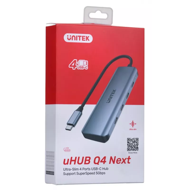 UNITEK uHUB Q4 USB šakotuvas Type-C 5000 Mbit/s Pilka