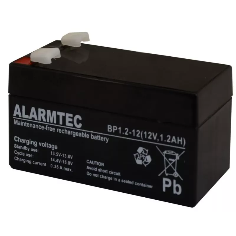 Sandari VRLA AGM baterija Alarmtec EMU Electronic BP 1.2-12 — 12 V, 1,2 Ah, 43×59 mm, 570 g