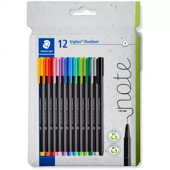 Fineliner Staedtler 334 C12 Superfine Juoda Blue Green Pilka Light Blue Light Green Oranžinė Pink Red Violet Geltona 12 vnt.