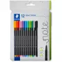 Fineliner Staedtler 334 C12 Superfine Juoda Blue Green Pilka Light Blue Light Green Oranžinė Pink Red Violet Geltona 12 vnt.