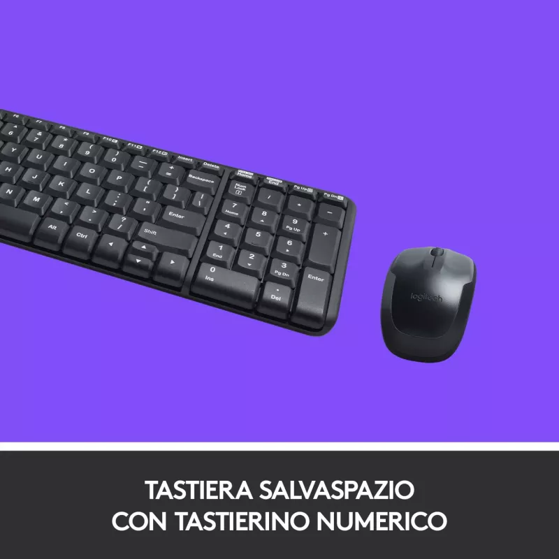 Logitech Wireless Combo MK220 - Klaviatūros ir pelės rinkinys - belaidis - 2,4 GHz - itališkas - tamsiai pilka (920-003721)