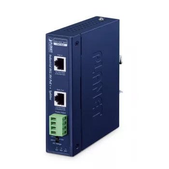 PLANET IP30 pramoninis vieno prievado 10Gbps 802.3bt PoE++ skirstytuvas 24V