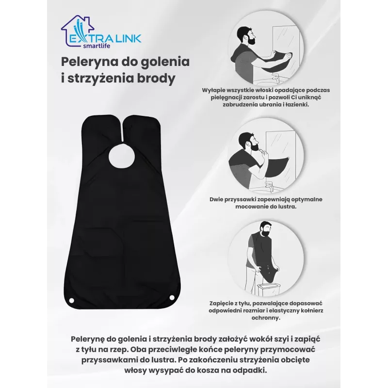 Extralink barzdos skutimosi pelerina skutimui ir kirpimui, juoda