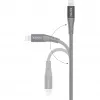 USB 2.0 adapterio laidas, USB-C kištukas > Lightning kištukas (sidabrinė/pilka, 1 metras, PD, aptrauktas)
